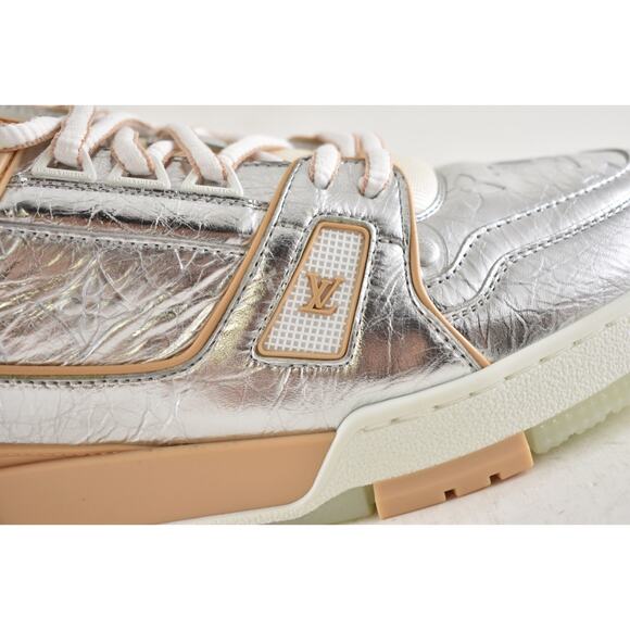 Louis Vuitton Metallic Silver Beige White Low Top Trainer Sneaker UK 9 US 10 11 - Picture 5 of 16